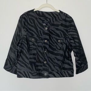 Sandro Paris Women's Zebra Print Cropped Jacket Petite Large Black Gray Office
